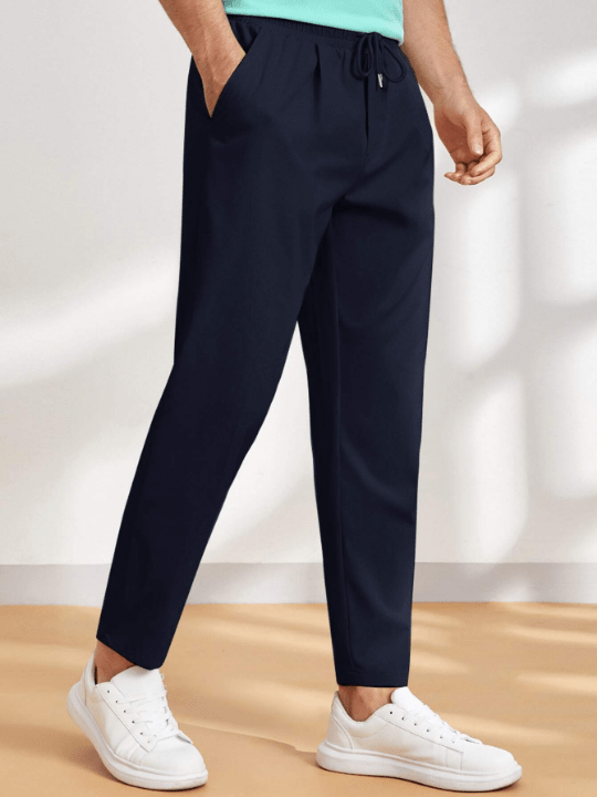 Manfinity Basics Men Solid Drawstring Waist Pants - Lolli World Marketplace