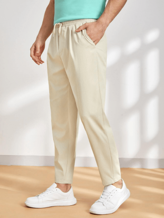 Manfinity Basics Men Solid Drawstring Waist Pants - Lolli World Marketplace