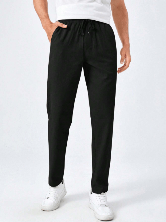 Manfinity Basics Men Solid Drawstring Waist Pants - Lolli World Marketplace