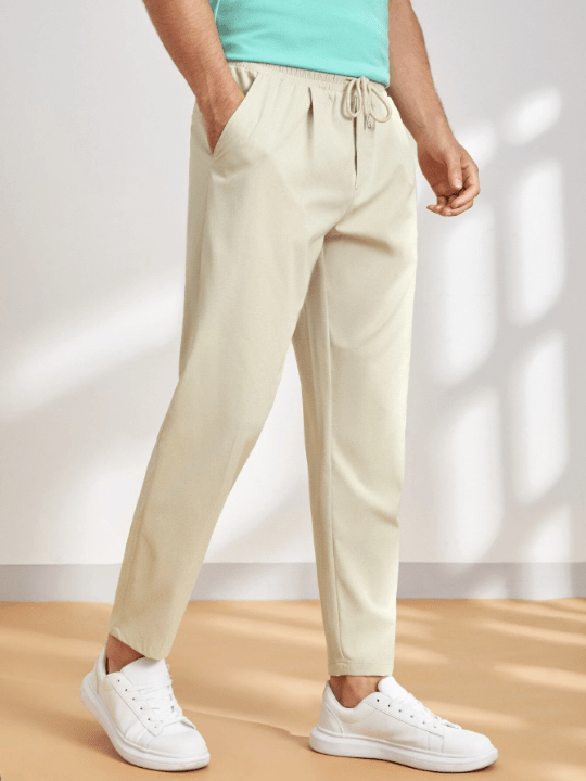 Manfinity Basics Men Solid Drawstring Waist Pants - Lolli World Marketplace