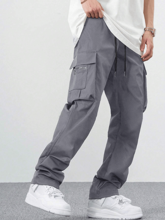 Manfinity EMRG Loose - Fit Men's Cargo Pants With Flap Pocket, Side Drawstring And Elastic Waist - Lolli World Marketplace