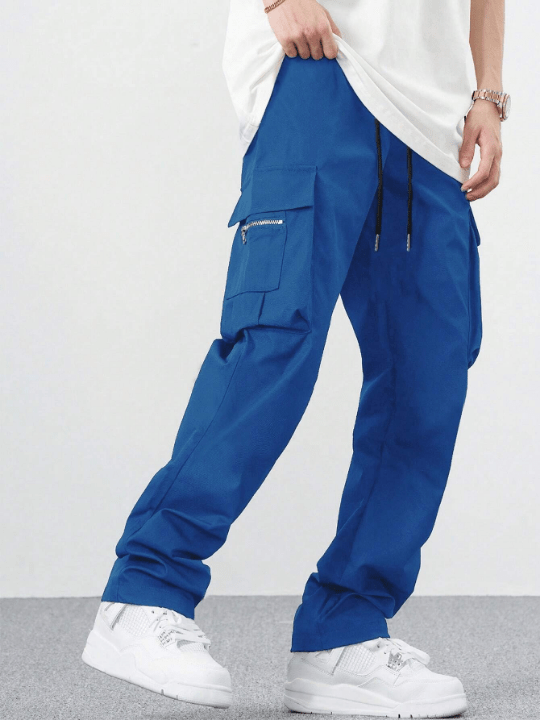 Manfinity EMRG Loose Fit Men's Cargo Pants With Flap Pockets, Drawstring Waist And Side Pockets - Lolli World Marketplace