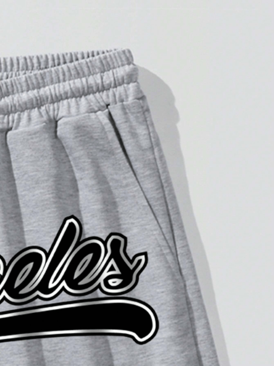 Manfinity EMRG Loose Fit Men's Letter Print Stripe Trim Drawstring Waist Shorts - Lolli World Marketplace