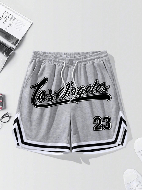 Manfinity EMRG Loose Fit Men's Letter Print Stripe Trim Drawstring Waist Shorts - Lolli World Marketplace