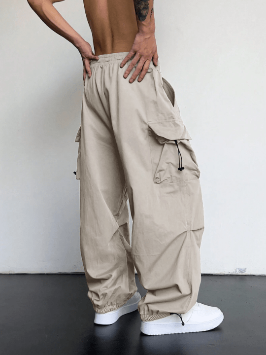 Manfinity EMRG Men Flap Pocket Side Drawstring Waist Oversize Cargo Pants - Lolli World Marketplace