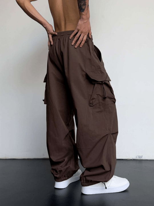 Manfinity EMRG Men Solid Flap Pocket Drawstring Waist Oversized Cargo Pants - Lolli World Marketplace