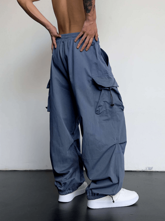 Manfinity EMRG Men Solid Flap Pocket Drawstring Waist Oversized Cargo Pants - Lolli World Marketplace