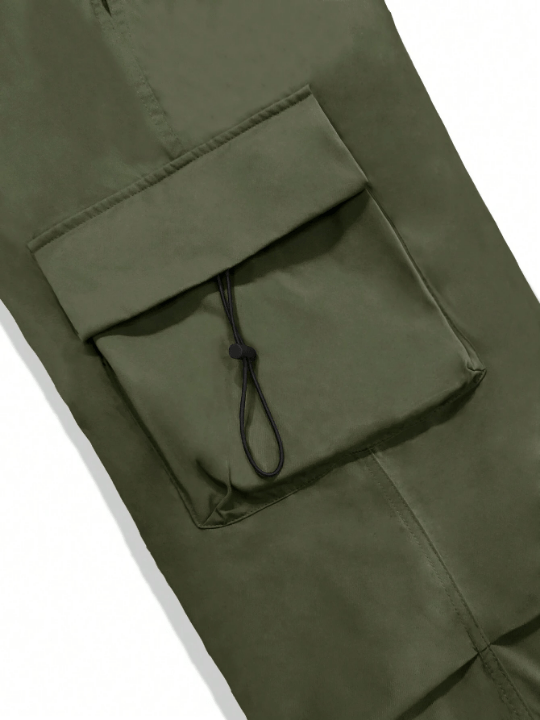 Manfinity EMRG Men Solid Flap Pocket Drawstring Waist Oversized Cargo Pants - Lolli World Marketplace