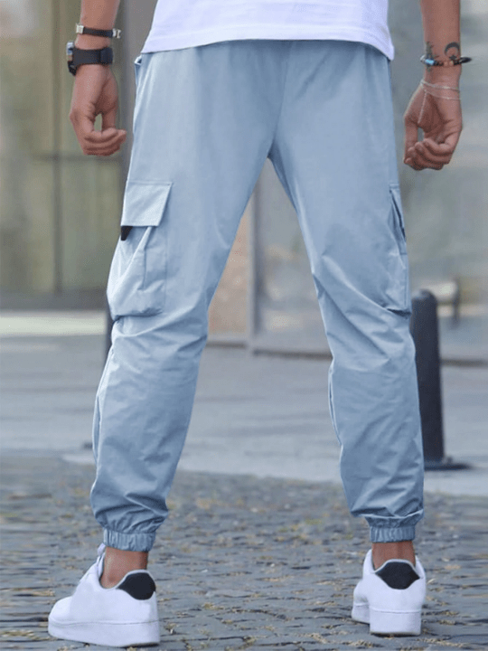 Manfinity Homme Loose Fit Men's Cargo Pants With Elastic Drawstring Waist And Flap Pockets - Lolli World Marketplace