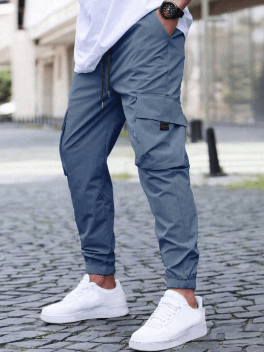 Manfinity Homme Loose Fit Men's Cargo Pants With Flap Pockets And Drawstring Waist - Lolli World Marketplace