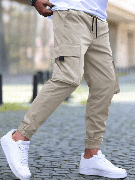 Manfinity Homme Loose Fit Men's Cargo Pants With Flap Pockets And Drawstring Waist - Lolli World Marketplace