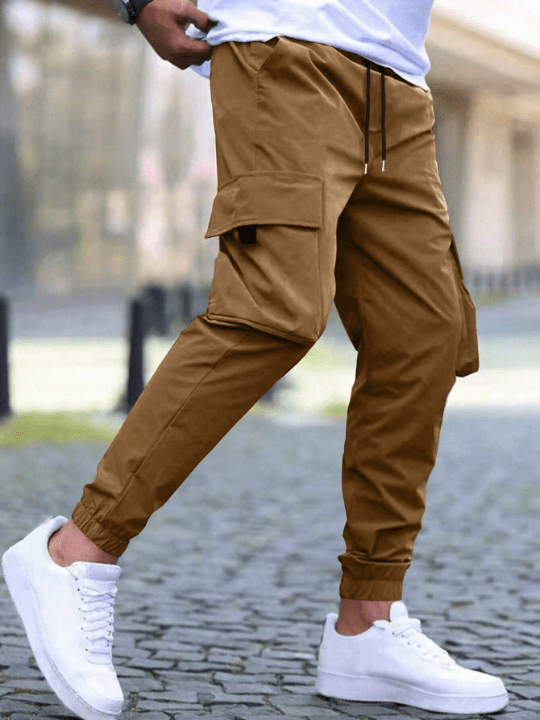 Manfinity Homme Loose Fit Men's Cargo Pants With Flap Pockets And Drawstring Waist - Lolli World Marketplace