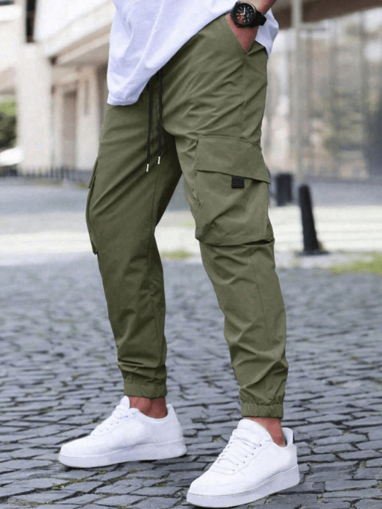 Manfinity Homme Loose Fit Men's Cargo Pants With Flap Pockets And Drawstring Waist - Lolli World Marketplace