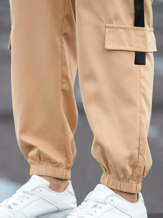Manfinity Homme Loose Fit Men's Cargo Pants With Letter Patch Design And Drawstring Waist - Lolli World Marketplace