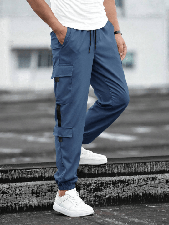 Manfinity Homme Loose Fit Men's Cargo Pants With Patch Details And Drawstring Waist - Lolli World Marketplace