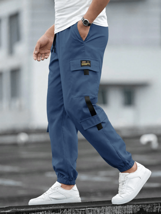 Manfinity Homme Loose Fit Men's Cargo Pants With Patch Details And Drawstring Waist - Lolli World Marketplace