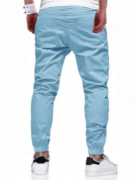 Manfinity Homme Loose Fit Men's Drawstring Waist & Cuffed Patch Pants - Lolli World Marketplace