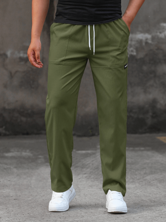 Manfinity Homme Loose Fit Men's Letter Patched Drawstring Waist Straight Leg Pants - Lolli World Marketplace