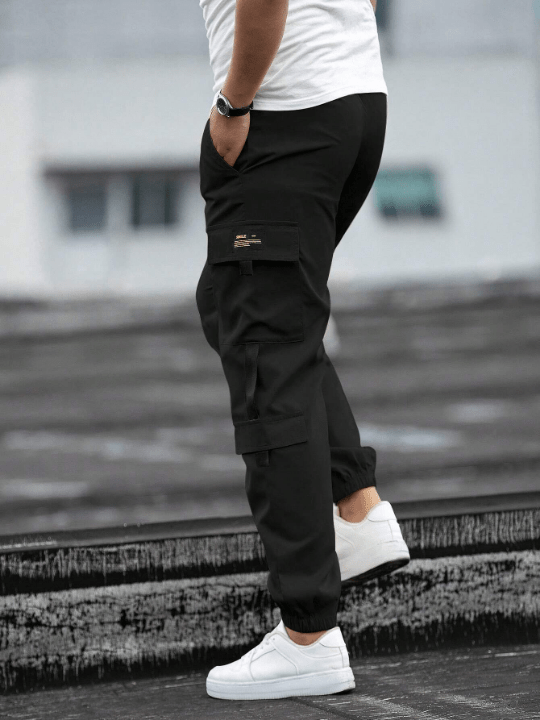 Manfinity Homme Loose Fit Men's Letter Patchwork Cargo Pants With Flap Pockets - Lolli World Marketplace