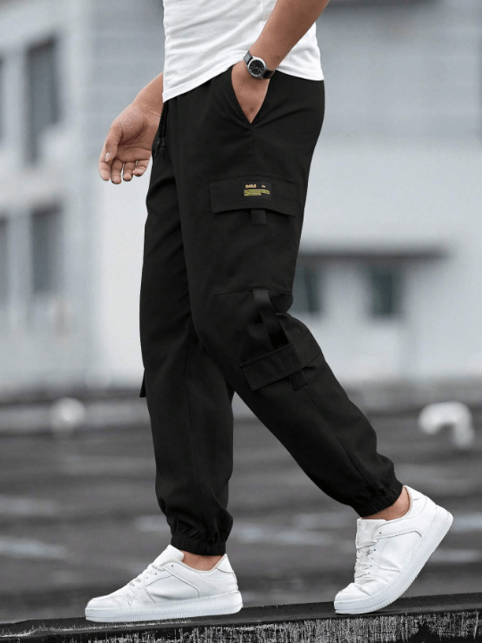 Manfinity Homme Loose Fit Men's Letter Patchwork Cargo Pants With Flap Pockets - Lolli World Marketplace