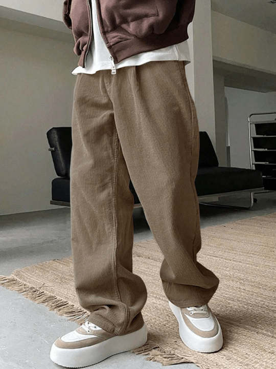 Manfinity Homme Loose - Fit Men's Slant Pocket Straight - Leg Pants - Lolli World Marketplace