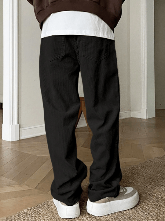 Manfinity Homme Loose - Fit Men's Solid Color Straight Leg Pants With Slant Pockets - Lolli World Marketplace