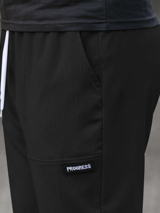 Manfinity Homme Loose Fit Men's Straight Leg Pants With Letter And Drawstring Detail - Lolli World Marketplace