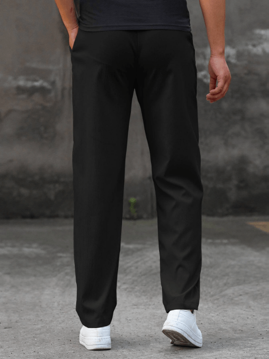 Manfinity Homme Loose Fit Men's Straight Leg Pants With Letter And Drawstring Detail - Lolli World Marketplace