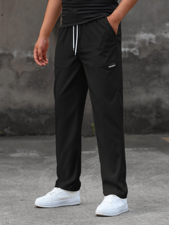 Manfinity Homme Loose Fit Men's Straight Leg Pants With Letter And Drawstring Detail - Lolli World Marketplace