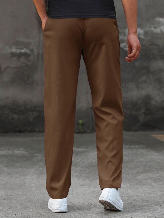 Manfinity Homme Loose Fit Men's Straight Leg Pants With Letter Patch And Drawstring Waist - Lolli World Marketplace