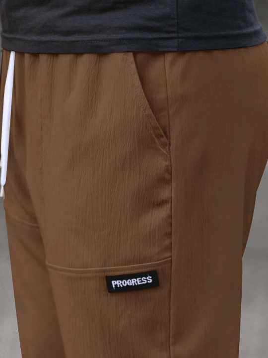 Manfinity Homme Loose Fit Men's Straight Leg Pants With Letter Patch And Drawstring Waist - Lolli World Marketplace