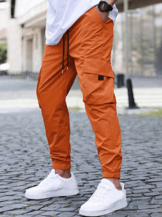 Manfinity Homme Loose Fitting Men's Cargo Pants With Flap Pockets And Drawstring Waist - Lolli World Marketplace