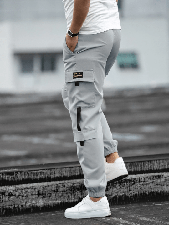 Manfinity Homme Loose - Fitting Men's Patch Design Drawstring Waist Cargo Pants - Lolli World Marketplace