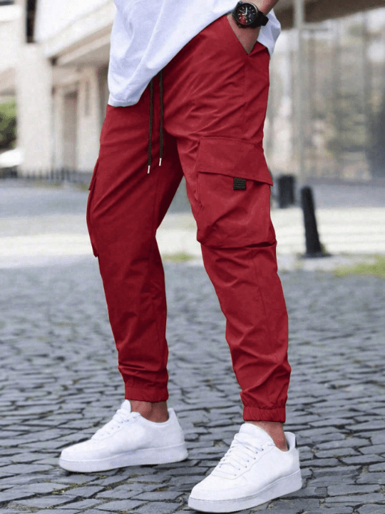 Manfinity Homme Loose Men's Cargo Pants With Flap Pockets And Drawstring Waist - Lolli World Marketplace