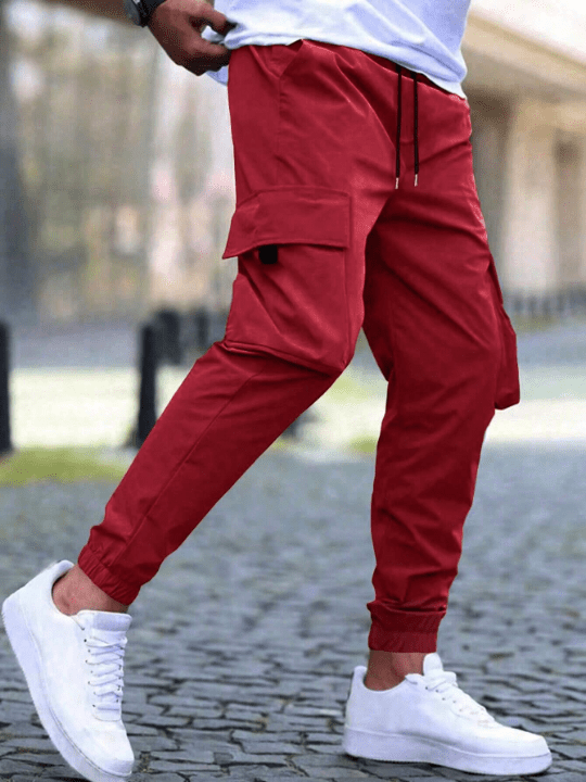 Manfinity Homme Loose Men's Cargo Pants With Flap Pockets And Drawstring Waist - Lolli World Marketplace