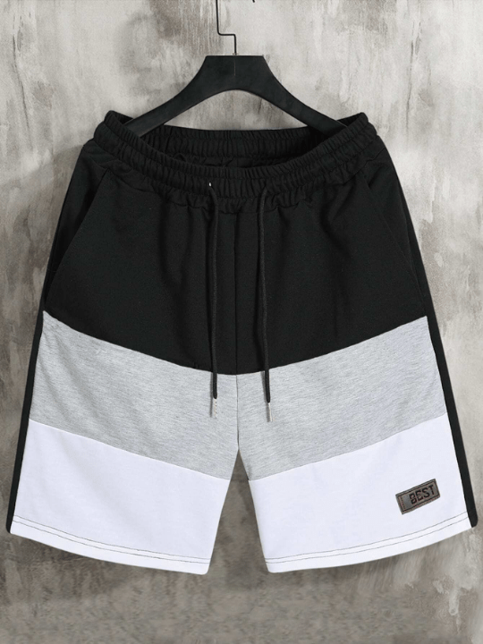 Manfinity Homme Loose Men's Colorblock Letter Patched Detail Shorts With Drawstring Waist - Lolli World Marketplace
