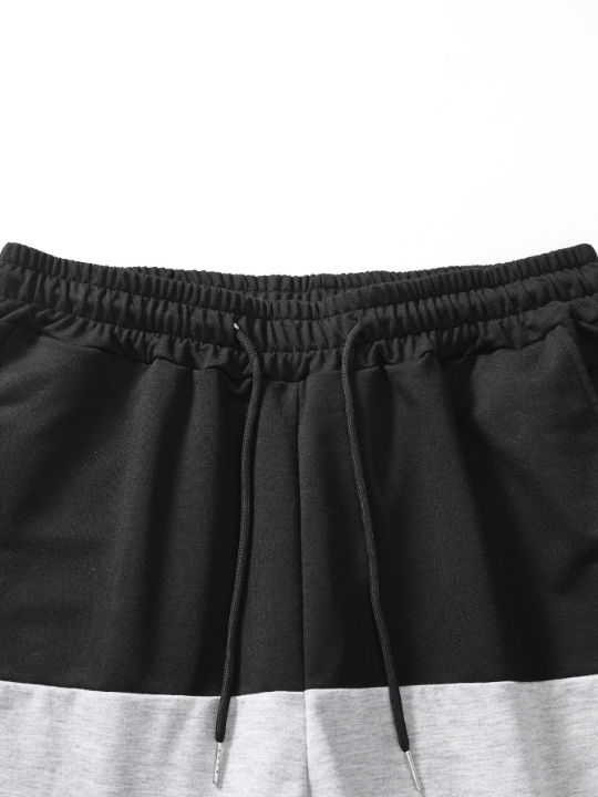Manfinity Homme Loose Men's Colorblock Letter Patched Detail Shorts With Drawstring Waist - Lolli World Marketplace