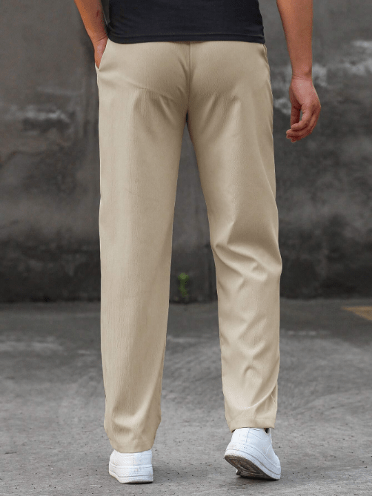 Manfinity Homme Loose Men's Letter Patch Detail Drawstring Waist Straight Leg Pants - Lolli World Marketplace