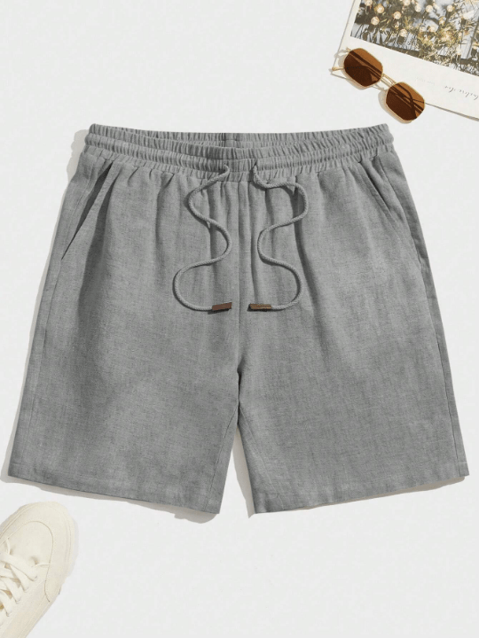 Manfinity Homme Manfinity Homme Men's Solid Color Weave Drawstring Grey Shorts - Lolli World Marketplace