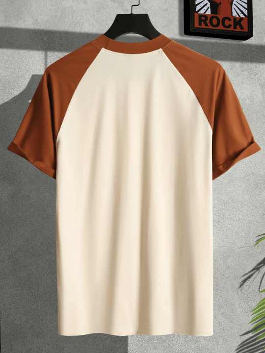 Manfinity Homme Men Color Block Letter Patched Detail Contrast Raglan Sleeve Tee - Lolli World Marketplace