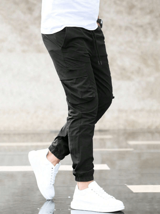 Manfinity Homme Men Flap Pocket Drawstring Waist Cargo Pants - Lolli World Marketplace