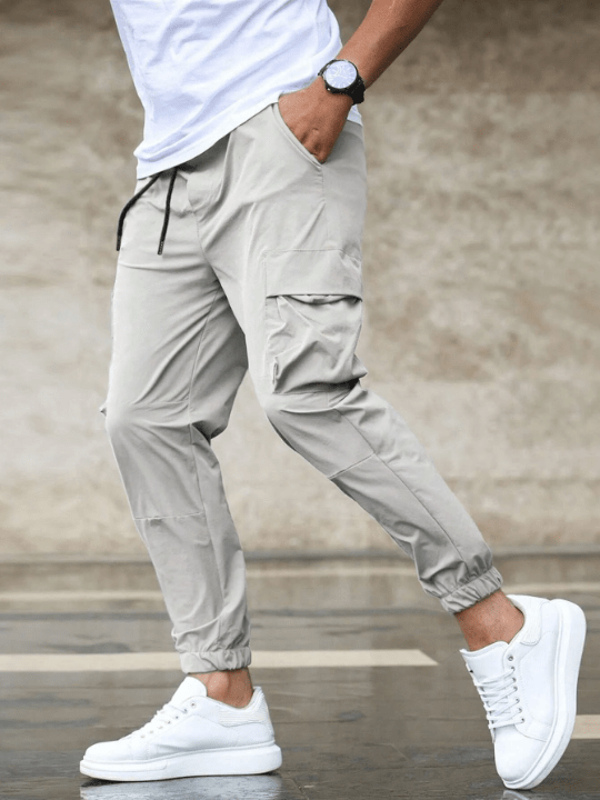 Manfinity Homme Men Flap Pocket Side Drawstring Waist Cargo Loose Pants - Lolli World Marketplace