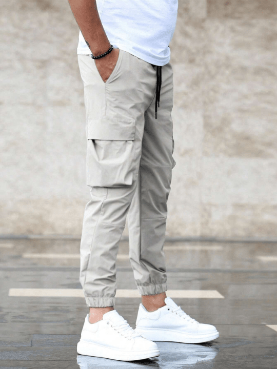 Manfinity Homme Men Flap Pocket Side Drawstring Waist Cargo Loose Pants - Lolli World Marketplace