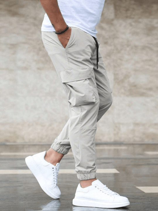 Manfinity Homme Men Flap Pocket Side Drawstring Waist Cargo Loose Pants - Lolli World Marketplace