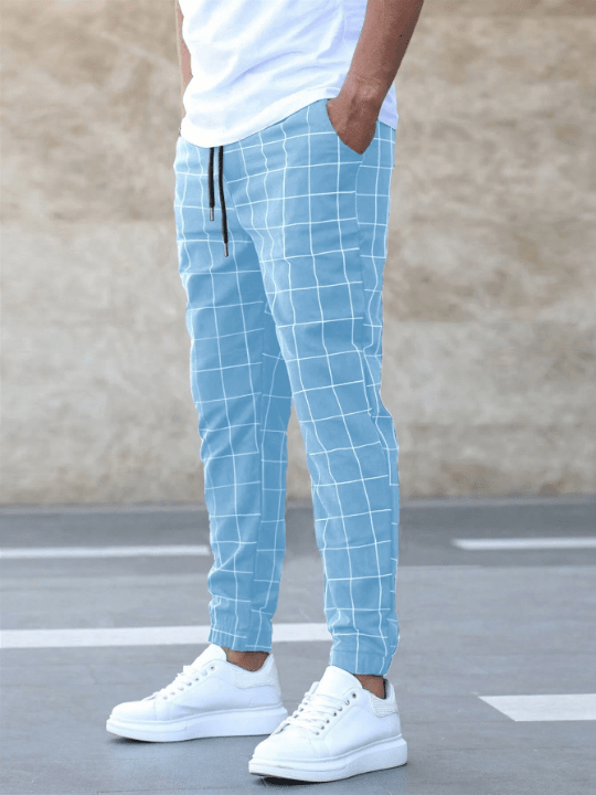 Manfinity Homme Men Grid Print Drawstring Waist Pants - Lolli World Marketplace