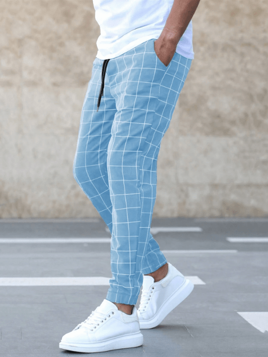 Manfinity Homme Men Grid Print Drawstring Waist Pants - Lolli World Marketplace