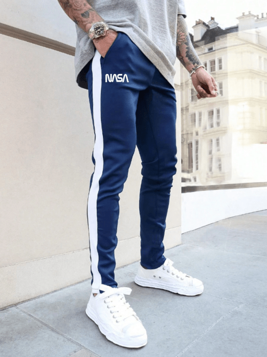 Manfinity Homme Men Letter Graphic Contrast Side Seam Drawstring Waist Sweatpants - Lolli World Marketplace