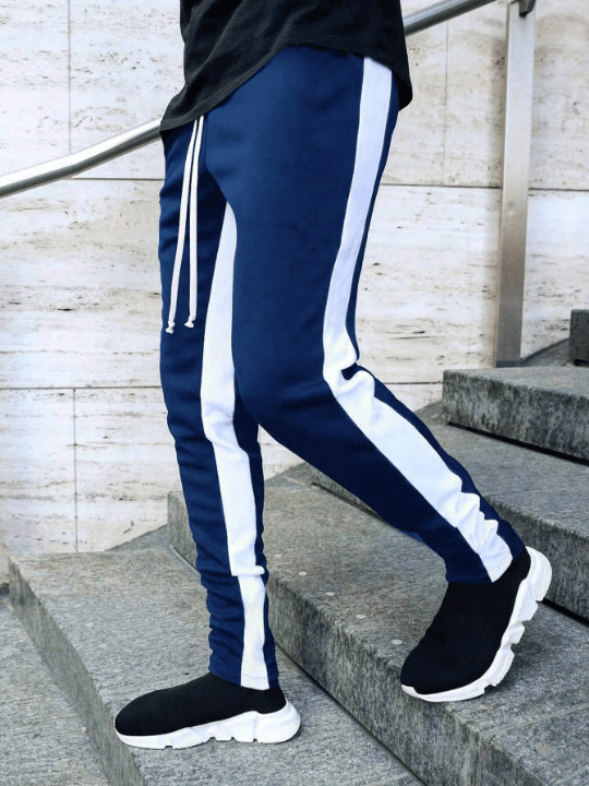 Manfinity Homme Men Letter Graphic Contrast Side Seam Drawstring Waist Sweatpants - Lolli World Marketplace