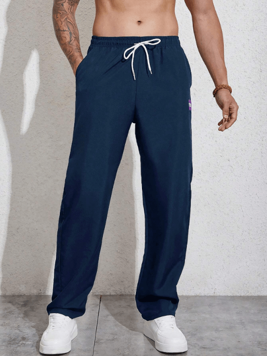 Manfinity Homme Men Letter Patched Detail Drawstring Waist Pants - Lolli World Marketplace
