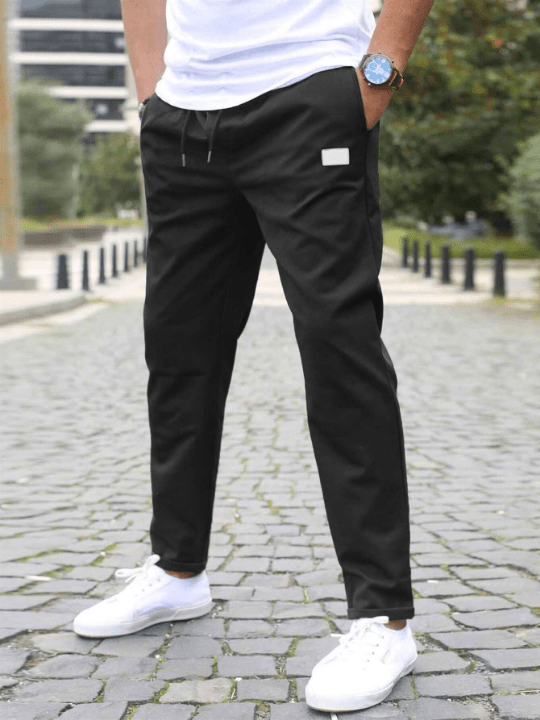 Manfinity Homme Men Patched Detail Drawstring Waist Pants - Lolli World Marketplace